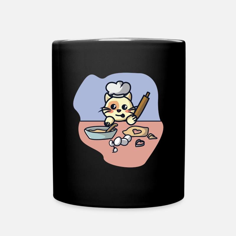 Katze beim Kekse backen - Tasse einfarbig - Schwarz