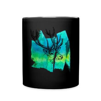 Deer deer deer antler deer head deer head t shirt - Full Colour Mug - black - Front