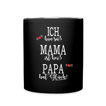 Papa Mama Baby Vatertag Glueck - Tasse einfarbig - Schwarz - Vorne
