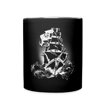 Piratenschiff Seeräuber Panda Pandabär Augenklappe - Tasse einfarbig - Schwarz - Vorne