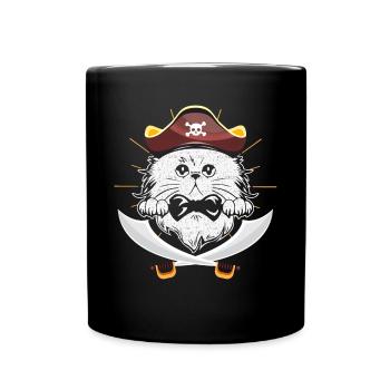 Piraten Katze Seeräuber Mieze - Tasse einfarbig - Schwarz - Vorne