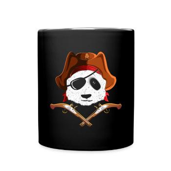 Piraten Panda Pandabär mit Augenklappe - Tasse einfarbig - Schwarz - Vorne