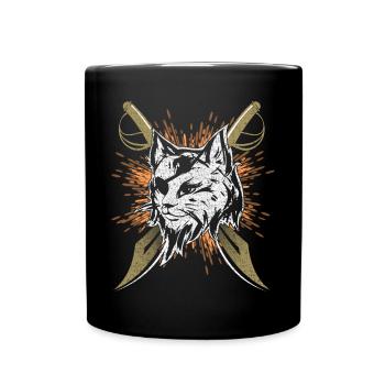 Piraten Katze Augenklappe Seeräuber Mieze Kater - Tasse einfarbig - Schwarz - Vorne