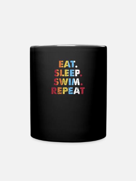 Retro Eat. Sleep. Swim. Repeat. Vintage Sports - Full Colour Mug - black