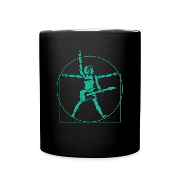 Da Vinci Rock Guitar Guitarist Retro Gift - Full Colour Mug - black - Front