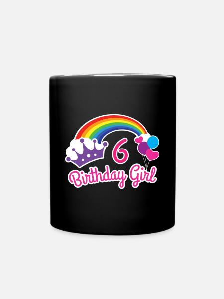 Mädchen Regenbogen Prinzessin 6. Geburtstag Shirt - Tasse einfarbig - Schwarz