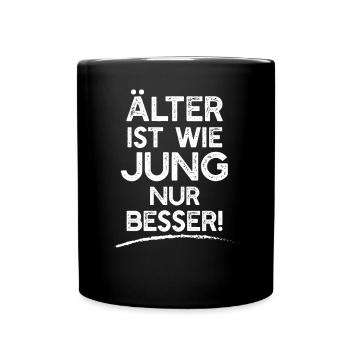 Vieux cadeau disant Young est resté vieux cool - Mug uni - noir - Devant
