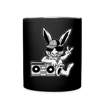 Hip Hop Hase Ghetto Blaster 90er - Tasse einfarbig - Schwarz - Vorne
