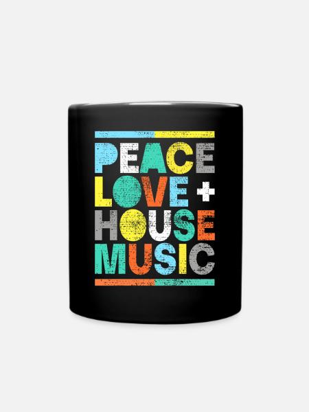 Peace love house music - Full Colour Mug - black