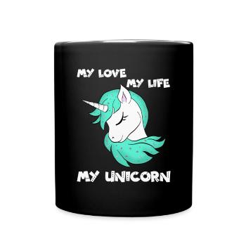 Einhorn - Licorne - Unicorn - Tasse einfarbig - Schwarz - Vorne
