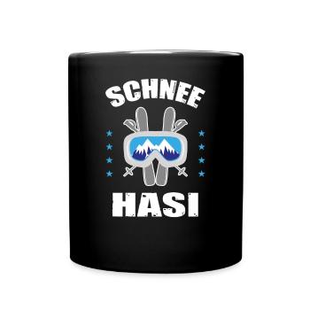 Schneehasi Skifahrer Skifahren Ski Geschenk - Tasse einfarbig - Schwarz - Vorne