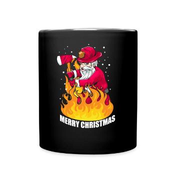 Christmas Santa Firefighter Gift - Full Colour Mug - black - Front