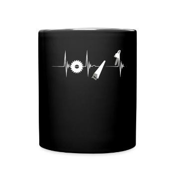 Handwerker-Herzschlag Sägen-Pulsschlag EKG Hausbau - Tasse einfarbig - Schwarz - Vorne