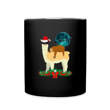 Cooles Lama Schlafendes Faultier Weihnachten Xmas - Tasse einfarbig - Schwarz - Vorne