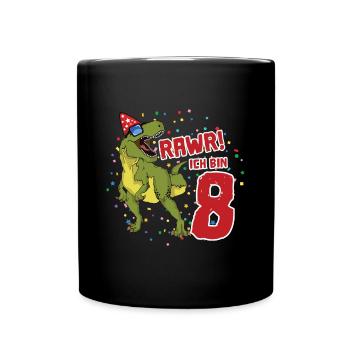8. Geburtstag Dinosaurier Geburtstags Geschenk - Tasse einfarbig - Schwarz - Vorne