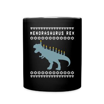 Menora t-Rex Judaism dinosaur dino gift - Full Colour Mug - black - Front