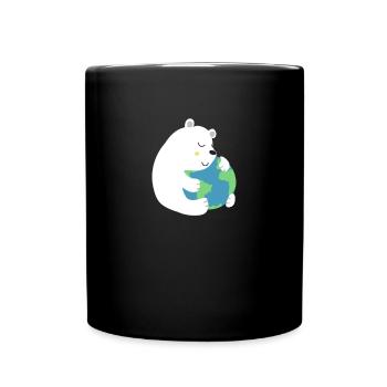 Polar bear hugs world globe | Earth Day | mother Earth - Full Colour Mug - black - Front