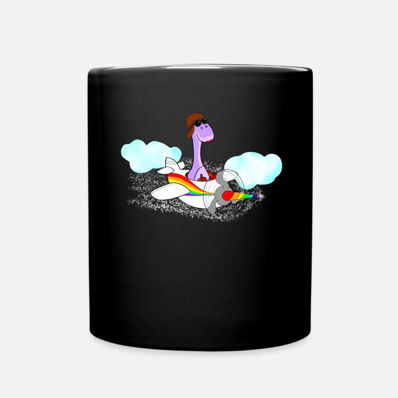Dinosaurier in Einhorn Flieger - Tasse einfarbig - Schwarz