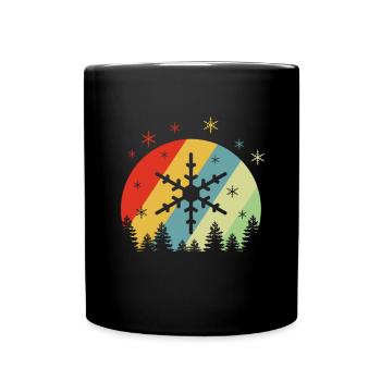 Retro Weihnachten Geschenk Schneeflocke Berge Kalt - Tasse einfarbig - Schwarz - Vorne
