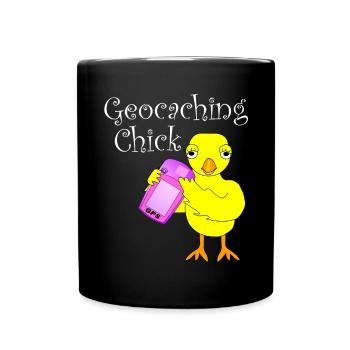 Geocaching Chick White Text - Full Colour Mug - black - Front