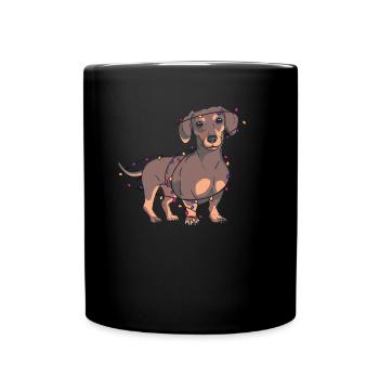 Weihnachtsdackel-Lichter - Tasse einfarbig - Schwarz - Vorne