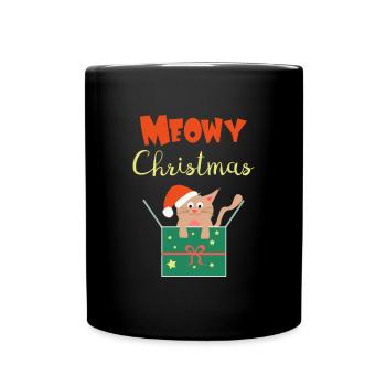 süße Weihnachtskatze Meowy Christmas Geschenk - Tasse einfarbig - Schwarz - Vorne