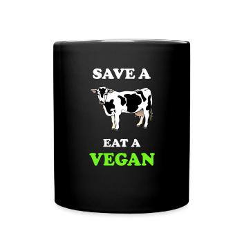 Anti Vegan Save a cow eat a vegan - Full Colour Mug - black - Front