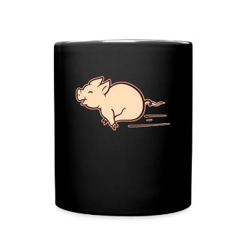 Rennendes Schwein Schweinchen Laufen Süß Geschenk - Tasse einfarbig - Schwarz - Vorne