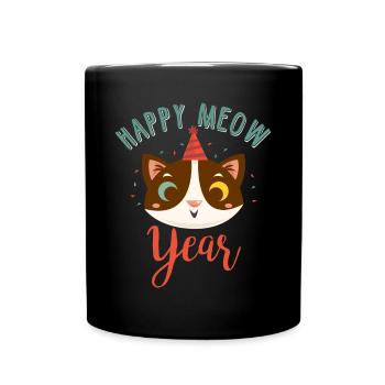 Happy New Year 2019 Silvester Neujahr Katze - Tasse einfarbig - Schwarz - Vorne