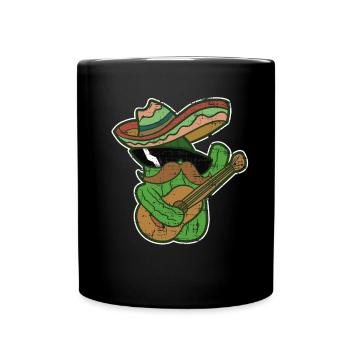 Kaktus Mexiko Sombrero bunt Geschenk Gitarre - Tasse einfarbig - Schwarz - Vorne