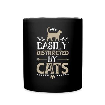 Easily Distracted By Cats Funny Cat Lover Gifts - Full Colour Mug - black - Front