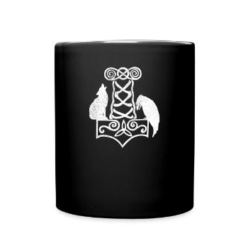 Thor Hammer Mjölnir Geri Freki Hugin Munin - Tasse einfarbig - Schwarz - Vorne