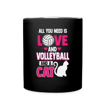 Tout ce dont j'ai besoin c'est de l'amour, du volley-ball et d'un chat - Mug uni - noir - Devant