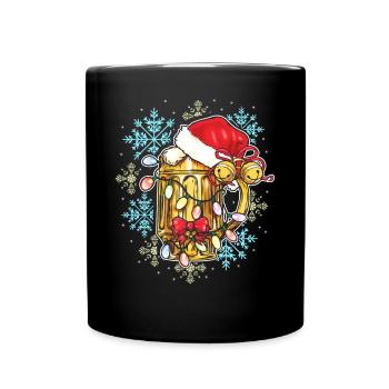 Santa Mütze Bierkrug Weihnachten Bier Liebhaber - Tasse einfarbig - Schwarz - Vorne