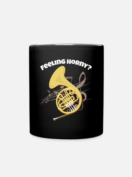 Lustige Französisch Horn Design Brass Horn Marching Band - Tasse einfarbig - Schwarz