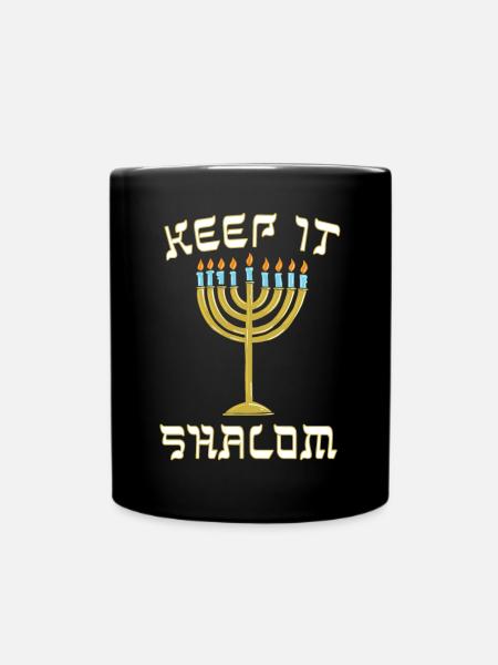 Keep is Shalom Hanukkah Menorah - Full Colour Mug - black