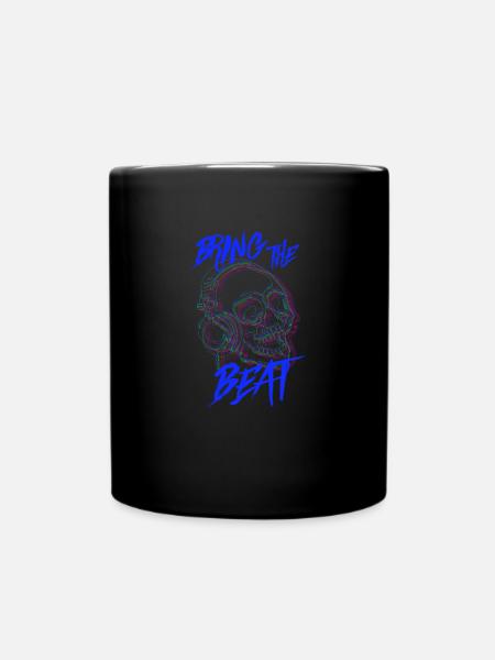 Skull with headphones - Full Colour Mug - black