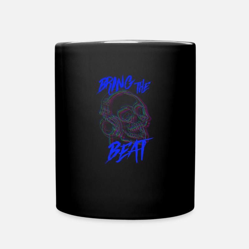 Skull with headphones - Full Colour Mug - black