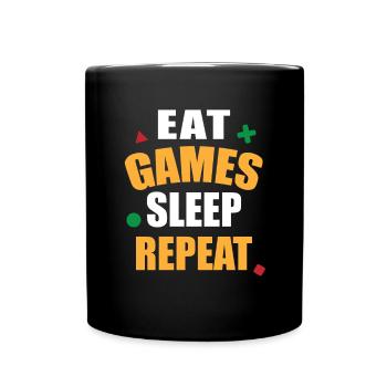 Gamer Design - Essen Spielen Schlafen Repeat - Tasse einfarbig - Schwarz - Vorne