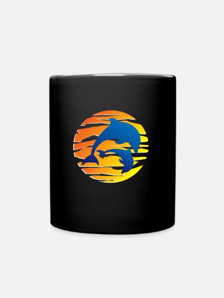 Dolphins and sun - Full Colour Mug - black