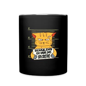 Lustige Gangster Katze - Tasse einfarbig - Schwarz - Vorne