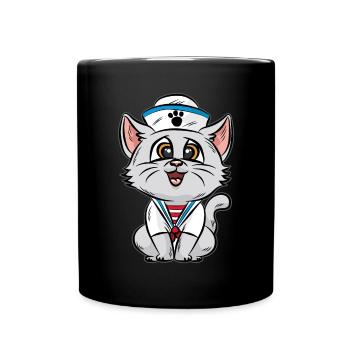Sailor Cat Kitten Sailor Skipper Captain - Full Colour Mug - black - Front