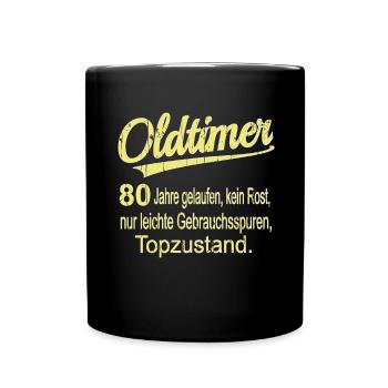 Oldtimer 80 Jahre - Lustiges Geburtstags Geschenk - Tasse einfarbig - Schwarz - Vorne