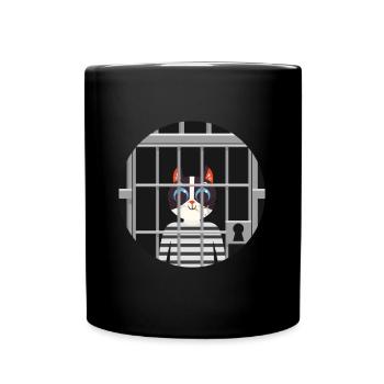 Süße Katze Gefängnis Knast Hinter Gittern Böse - Tasse einfarbig - Schwarz - Vorne