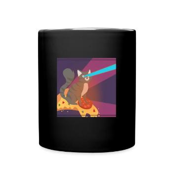 Cat Pussy Pizza Food Hunger Hangover Funny - Full Colour Mug - black - Front