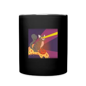 Cat Pussy Pizza Food Hunger Hangover Funny - Full Colour Mug - black - Front
