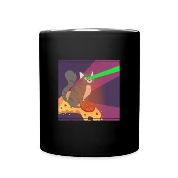 Cat Pussy Pizza Food Hunger Hangover Funny - Full Colour Mug - black - Front
