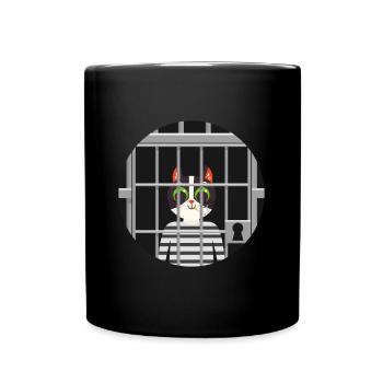 Süße Katze Gefängnis Knast Hinter Gittern Böse - Tasse einfarbig - Schwarz - Vorne
