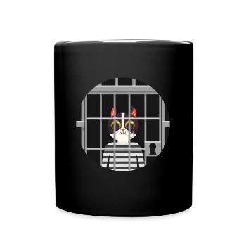 Süße Katze Gefängnis Knast Hinter Gittern Böse - Tasse einfarbig - Schwarz - Vorne
