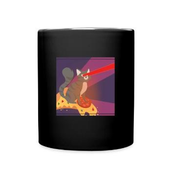 Cat Pussy Pizza Food Hunger Hangover Funny - Full Colour Mug - black - Front